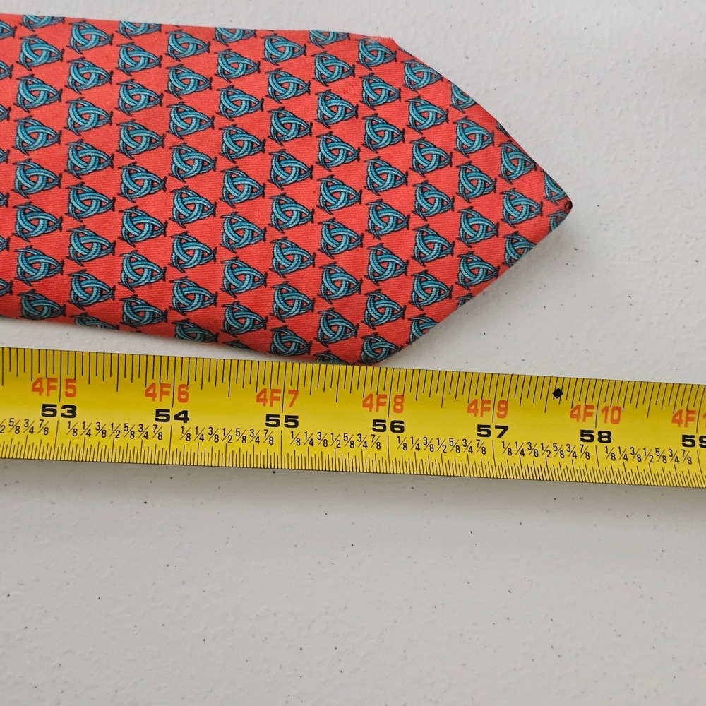 Hermes Silk Tie Red Blue Geometric Celtic Knot French Designer Luxury Old Money - Picture 7 of 8
